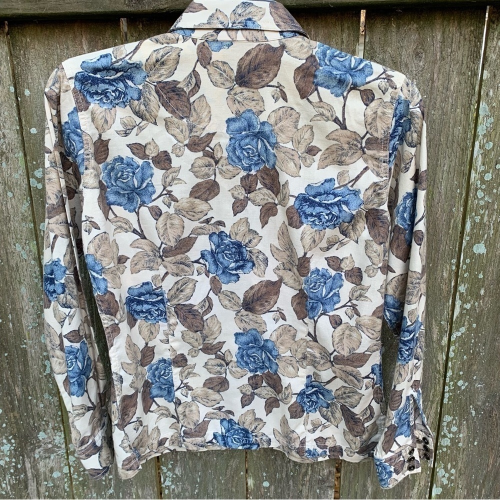 LIZ CLAIBORNE vintage floral coastal cowgirl long sleeve horn snap western shirt - Picture 3 of 12